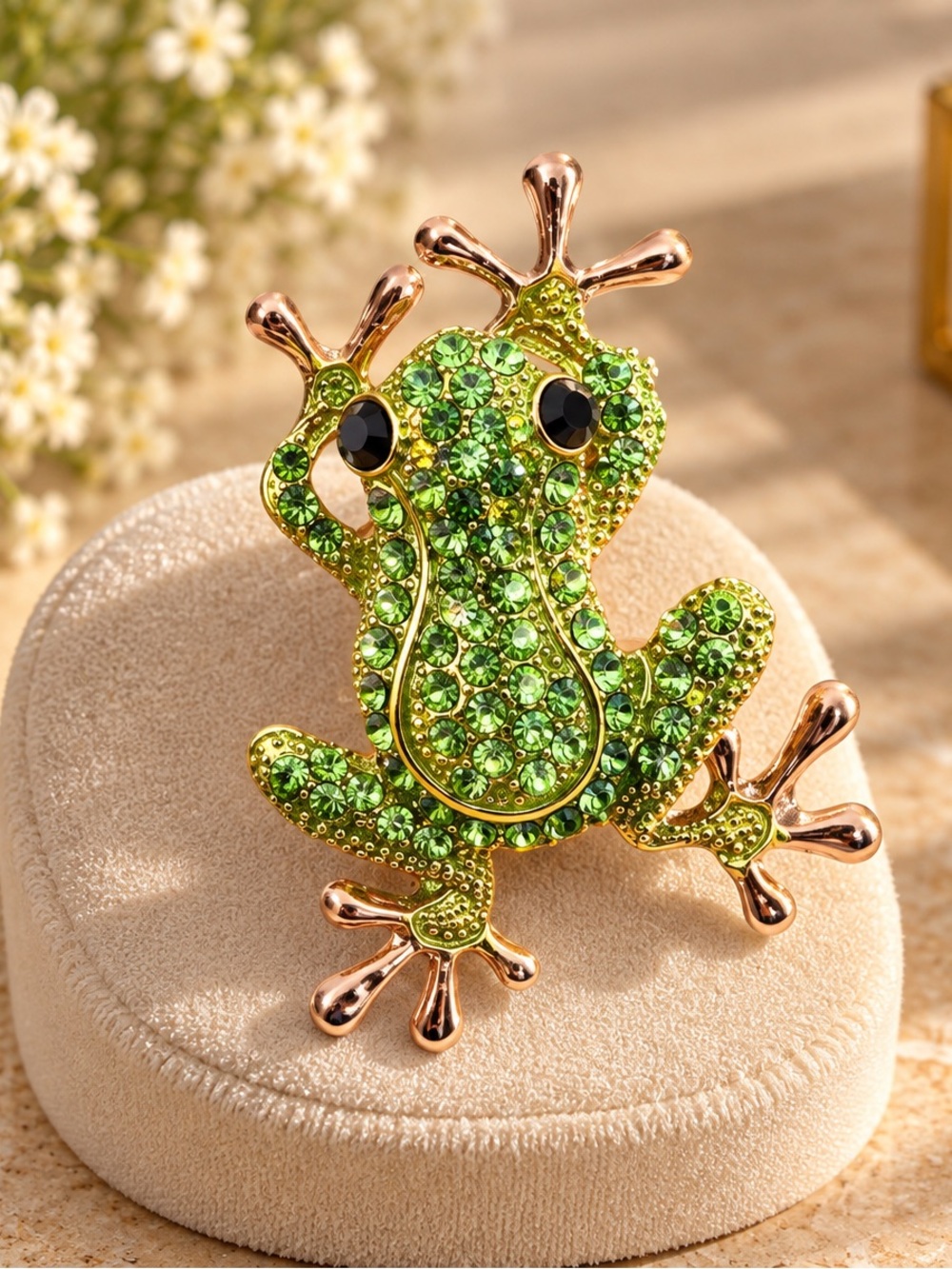 Sparkling Green Frog Brooch
